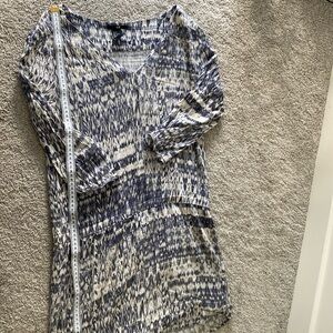 H&M blue and white and grey v neck hippie dress 3/4 arms